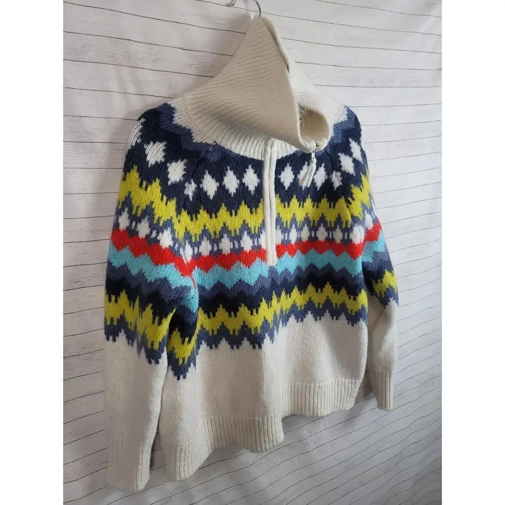 AERIE QUARTER ZIP ARGYLE SWEATER WOOL BLEND, SZ SMALL